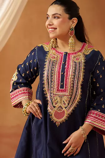 Deep blue chauga kurta with salwar