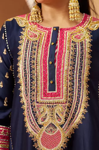 Deep blue chauga kurta with salwar