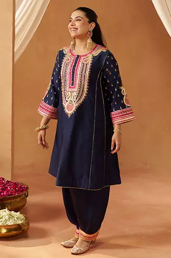 Deep blue chauga kurta with salwar