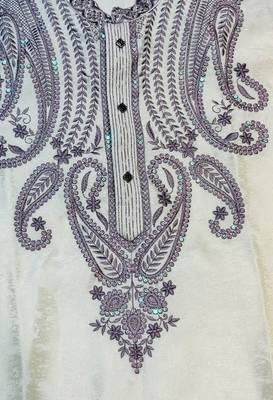 Cream embroidered kurta pajama with sequence work in pure silk fabric 3