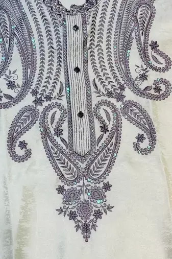 Cream embroidered kurta pajama with sequence work in pure silk fabric