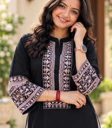 black color thread work cotton anarkali top palazzo set