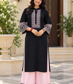 black color thread work cotton anarkali top palazzo set