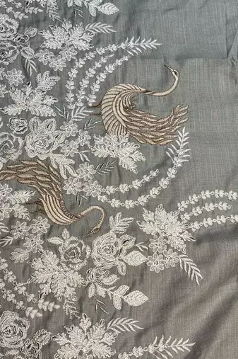 Grey embroidered kurta pajama  in pure linen fabric