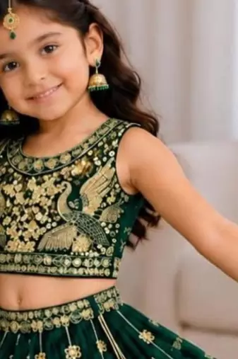 kids greenbaz embroidered lehenga choli with dupatta