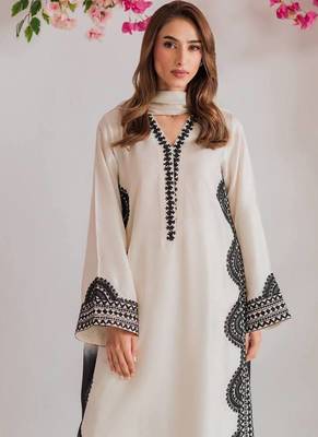 white color thread work silk blend top pent set 2