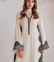 white color thread work silk blend top pent set