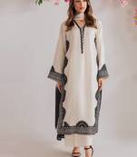 white color thread work silk blend top pent set