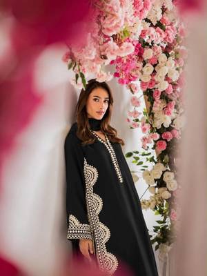 black color thread work silk blend top pent set 2