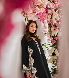 black color thread work silk blend top pent set
