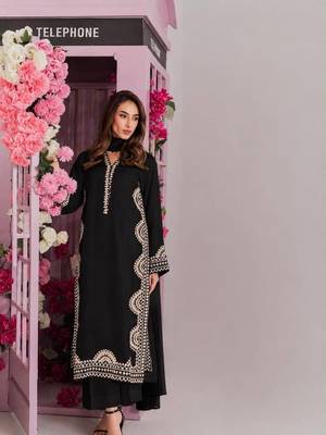 black color thread work silk blend top pent set 1