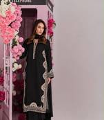 black color thread work silk blend top pent set