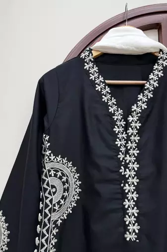 black color thread work silk blend top pent set