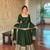 Green embroidered anarkali kurta set with pant and dupatta for women