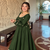 Green embroidered anarkali kurta set with pant and dupatta for women