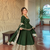 Green embroidered anarkali kurta set with pant and dupatta for women