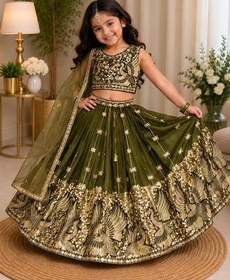 kids mehndi green embroidered lehenga choli with dupatta 1