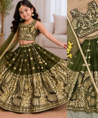 kids mehndi green embroidered lehenga choli with dupatta 2