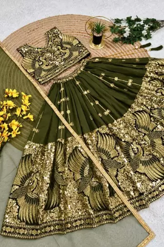 kids mehndi green embroidered lehenga choli with dupatta