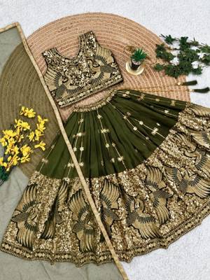 kids mehndi green embroidered lehenga choli with dupatta 4
