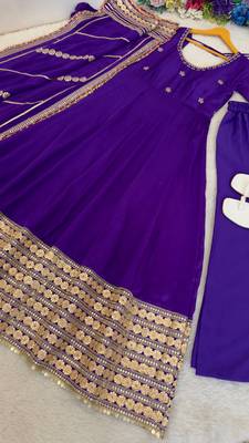 Jambli embroidered anarkali kurta set with pant and dupatta for women 4