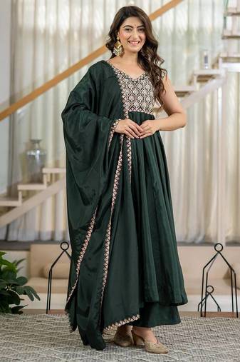 Green natural crepe silk  party  embroidery wear palazzo suit set