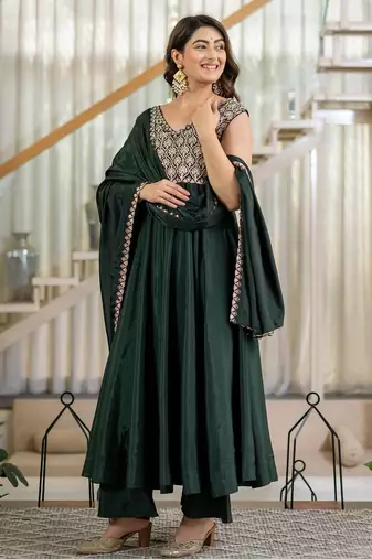 Green natural crepe silk  party  embroidery wear palazzo suit set