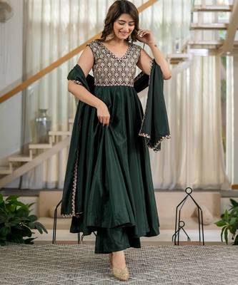 Green natural crepe silk  party  embroidery wear palazzo suit set 4