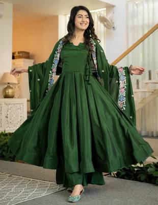 Green vichitra silk  party  embroidery wear palazzo suit set 1