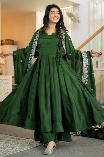 Green vichitra silk  party  embroidery wear palazzo suit set