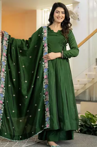 Green vichitra silk  party  embroidery wear palazzo suit set