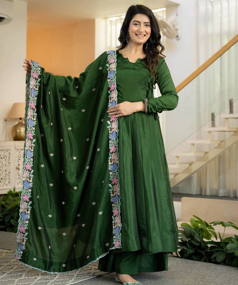 Green vichitra silk  party  embroidery wear palazzo suit set