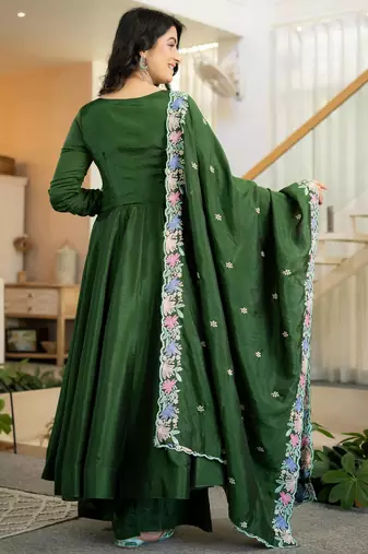 Green vichitra silk  party  embroidery wear palazzo suit set