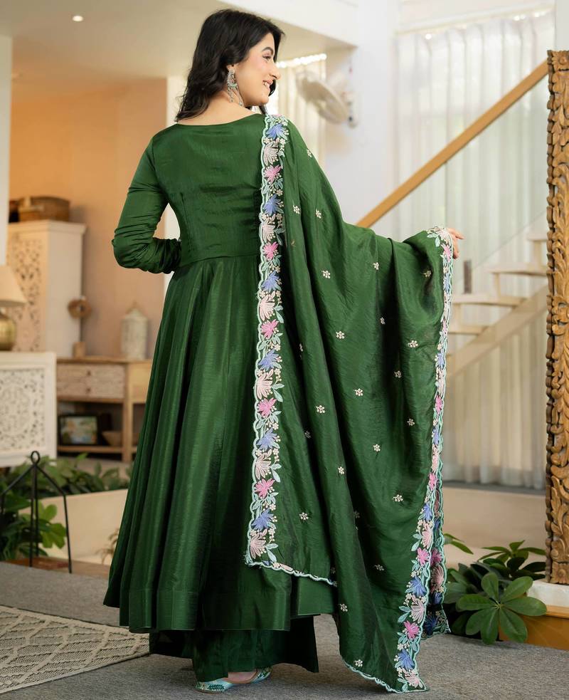 Green vichitra silk  party  embroidery wear palazzo suit set