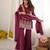 Burgandy crunchy silk  party  embroidery wear palazzo suit set