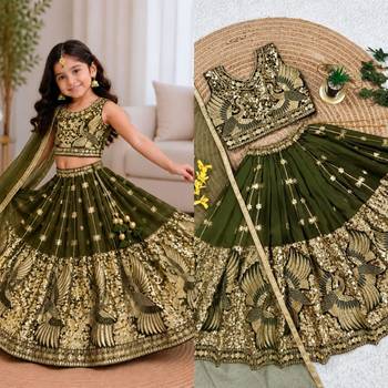 kids mehndi green embroidered lehenga choli with dupatta 1
