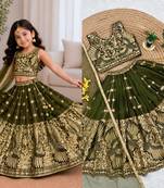 kids mehndi green embroidered lehenga choli with dupatta