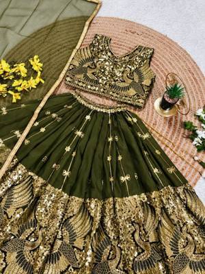 kids mehndi green embroidered lehenga choli with dupatta 3