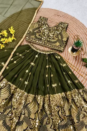 kids mehndi green embroidered lehenga choli with dupatta