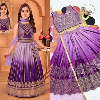 kids purple embroidered lehenga choli with dupatta 1