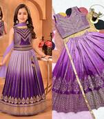 kids purple embroidered lehenga choli with dupatta