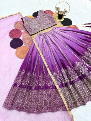 kids purple embroidered lehenga choli with dupatta 3