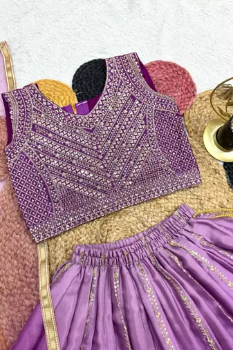 kids purple embroidered lehenga choli with dupatta