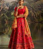 Red Thread Work Silk Wedding Wear Lehenga Choli With Dupatta