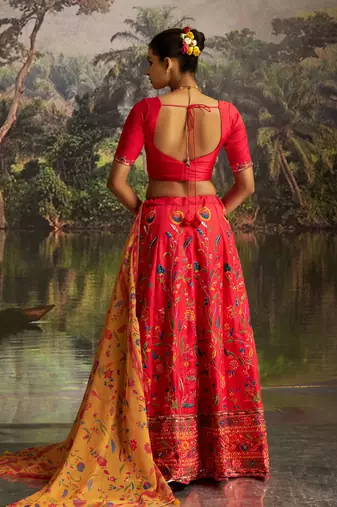 Red Thread Work Silk Wedding Wear Lehenga Choli With Dupatta