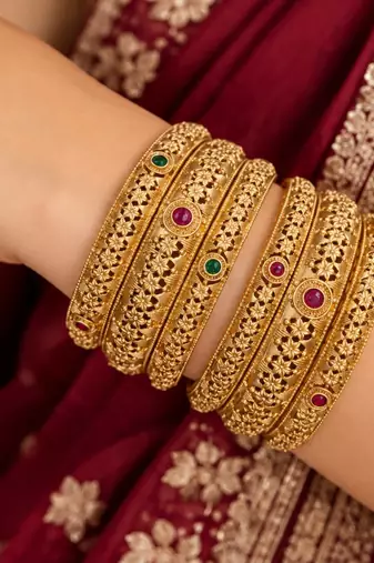 Multicolor copper bangles with bar stone & kundan 