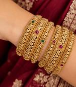 Multicolor copper bangles with bar stone & kundan 