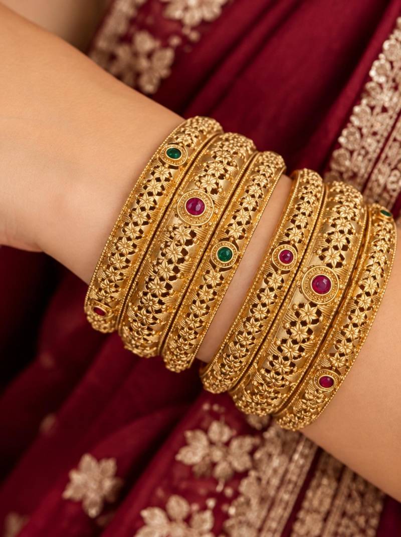 Multicolor copper bangles with bar stone & kundan 