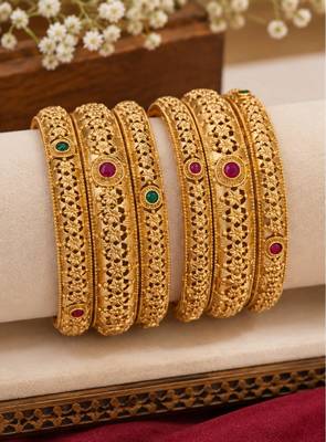 Multicolor copper bangles with bar stone & kundan  2