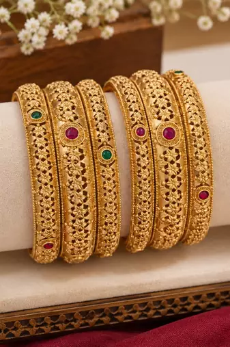 Multicolor copper bangles with bar stone & kundan 